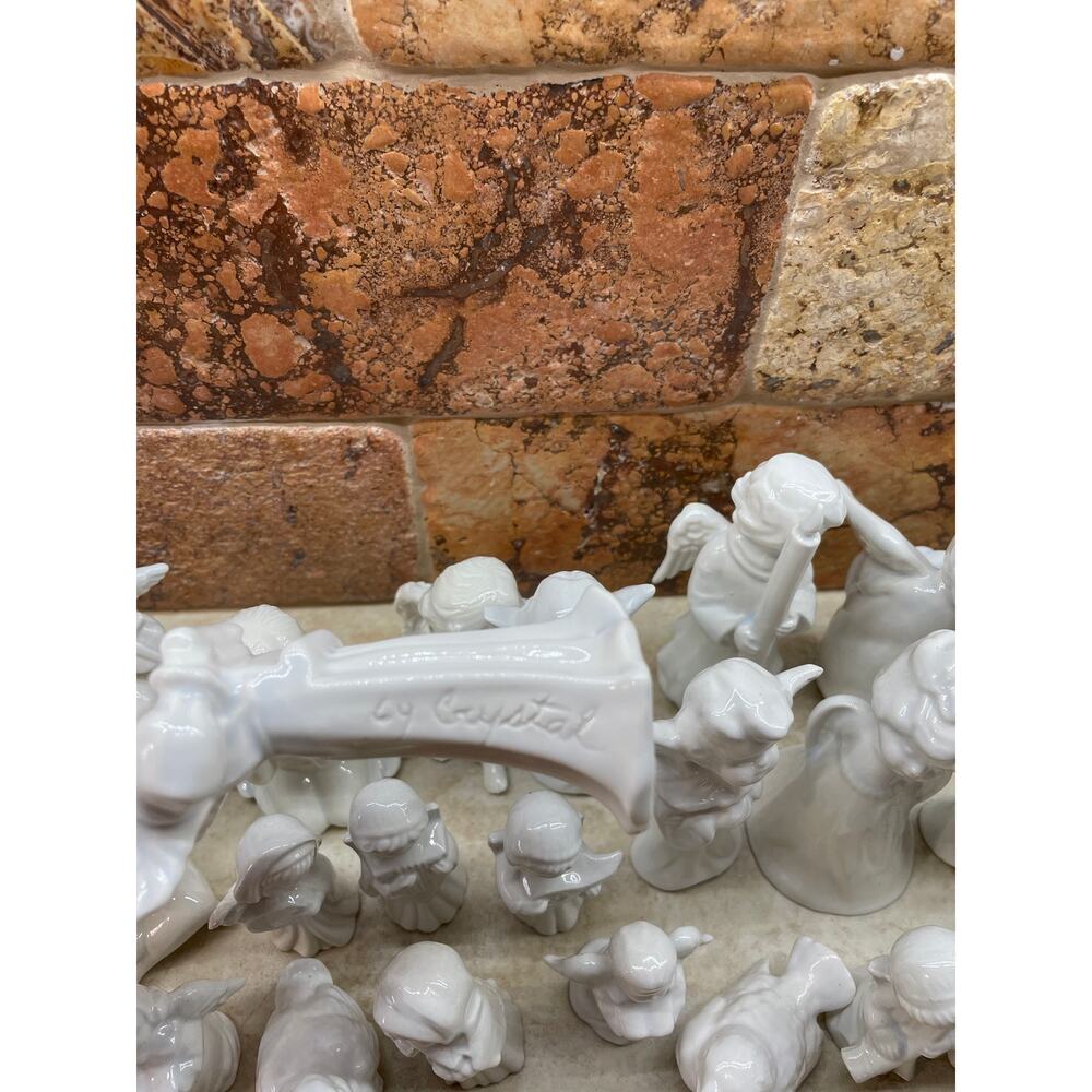 Figurines White Porcelain 23 Lot Angels Birds Crystal Signed Holiday Guardian - Picture 6 of 10